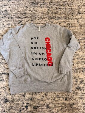 Bella Canvas Gray Crew Sweatshirt with Red CHICAGO Vertical Graphic